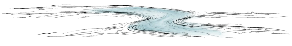 Ink-and-watercolor illustration of the Napa River, used as a decorative section divider on Napa River Inn pages.